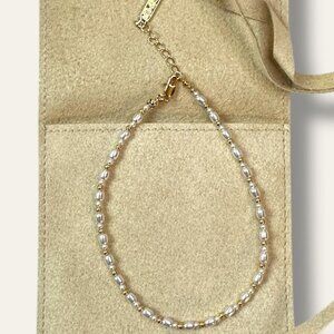 Set & Stone Pearl & Gold Beaded Anklet With Adjustable Chain - Elegant Jewelry I